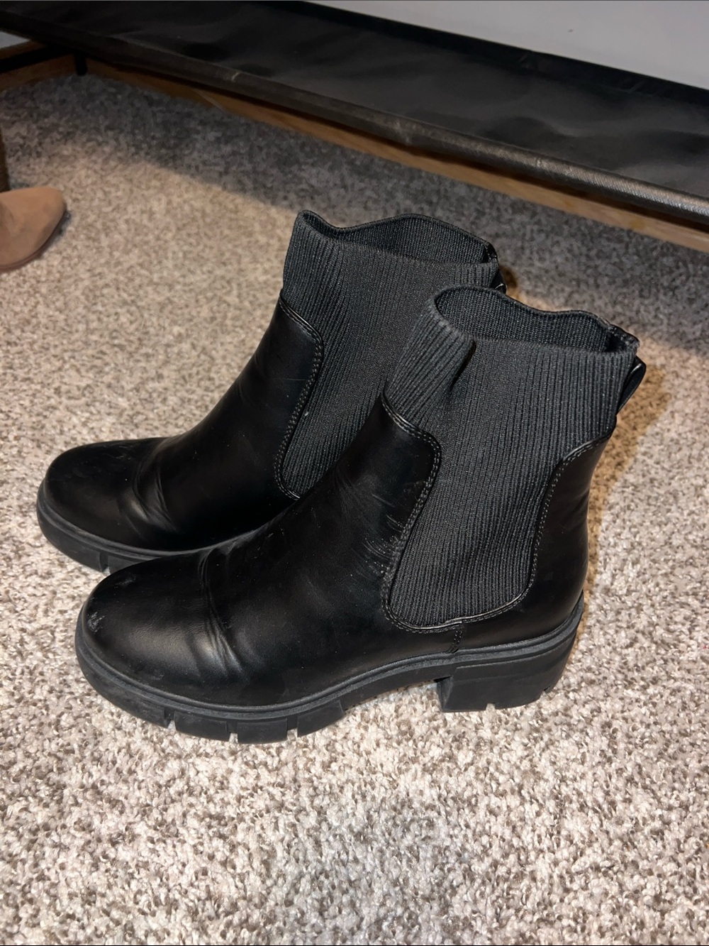 Women's Black Chelsea Ankle Booties with Knit Elastic Panels